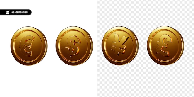 Set di golden exchange coin rendering 3d isolato