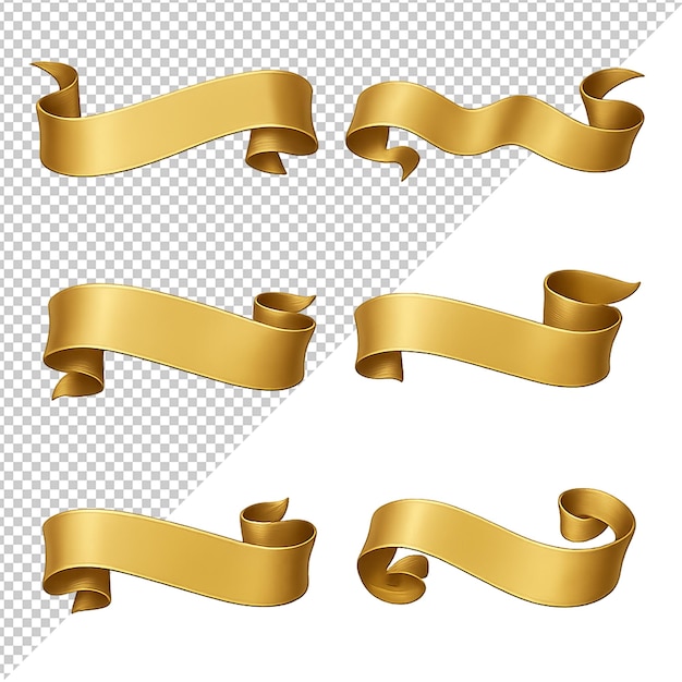 set of golden ribbons on a transparent background