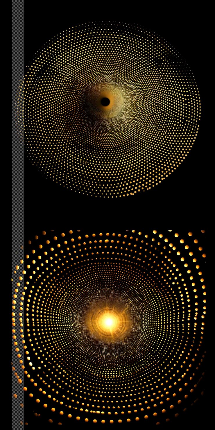 PSD set of golden silver lighting halftone dots isolated