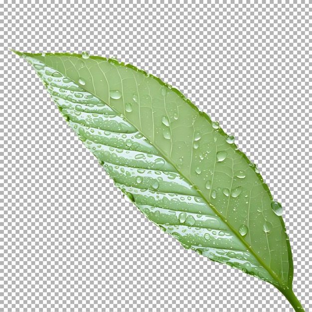 a set of green leaves with water drops on them