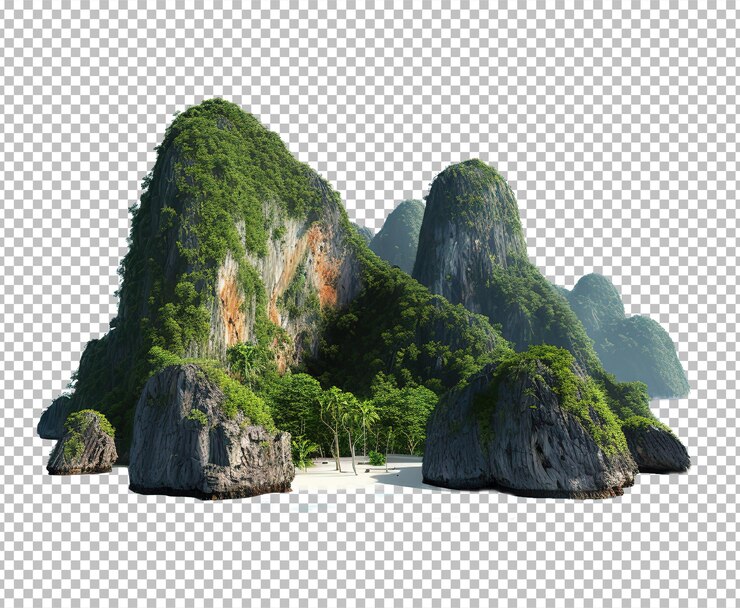 Set of green mountains isolated on white background Forest mountains collection 3d illustration