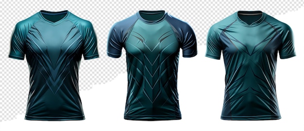 Set of green sports jersey with front view isolated on transparent background