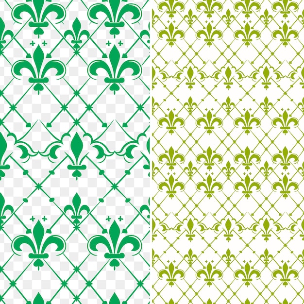 A set of green and white geometric patterns