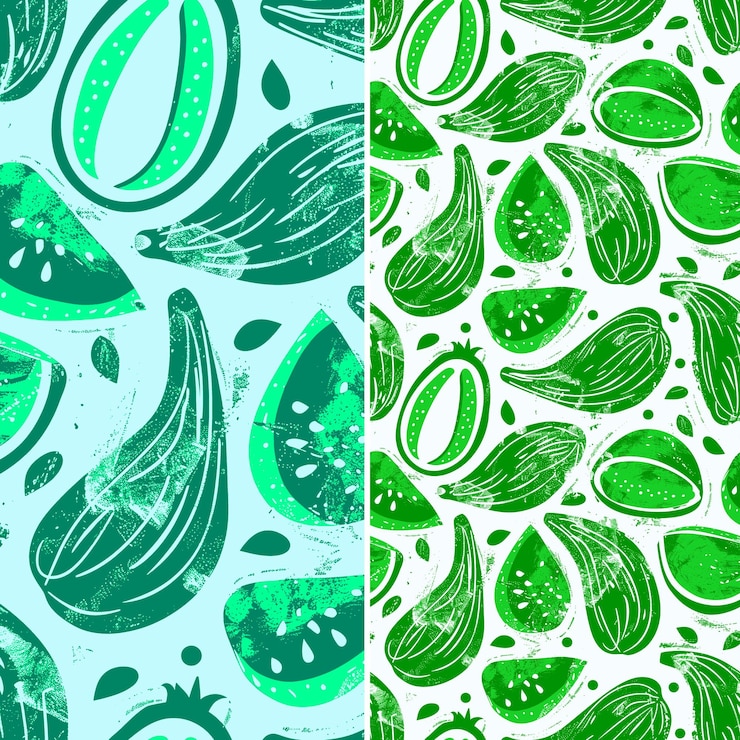 PSD a set of green and white illustrations with limes and limes