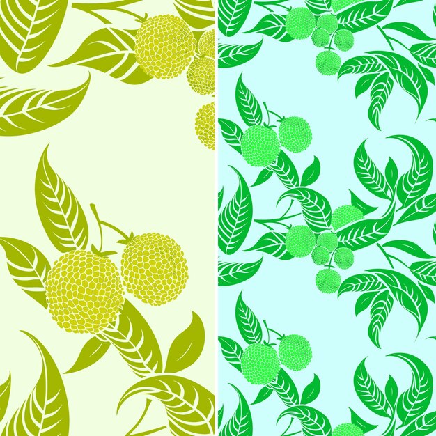 A set of green and yellow images with a branch of fruit