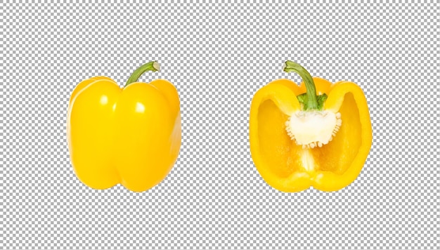 Set of half of yellow pepper and yellow pepper isolated