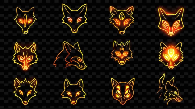 PSD set of halloween pumpkins with a face of fox on a black background