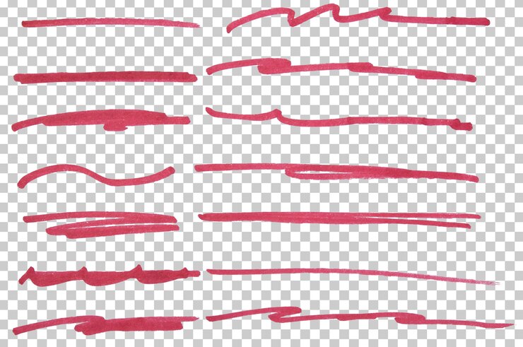 PSD 手描きの赤いマーカーラインのセット デザイン要素 グランジ ストローク ドゥードル ライン アンダーライン スクリブル