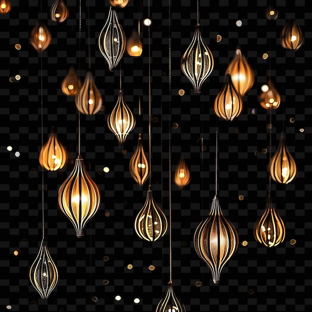 PSD a set of hanging lights with a black background with a gold glitter