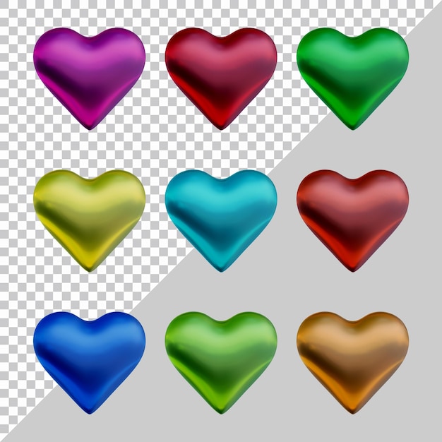 PSD set of heart icons or love symbol shapes in 3d render