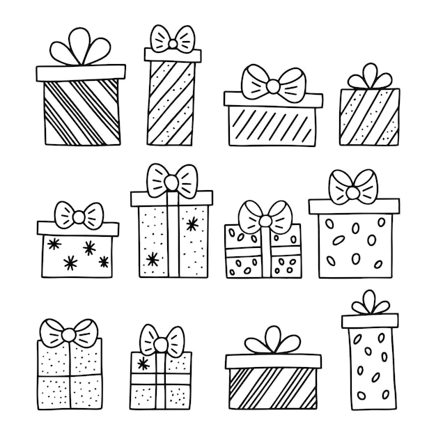 PSD set of holiday gifts hand drawn