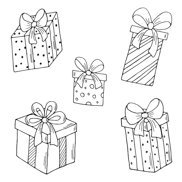 PSD set of holiday gifts hand drawn