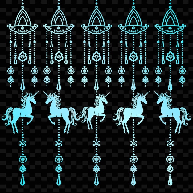 PSD a set of horse and unicorns on a black background