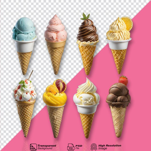 PSD set of ice cream isolated on transparent background