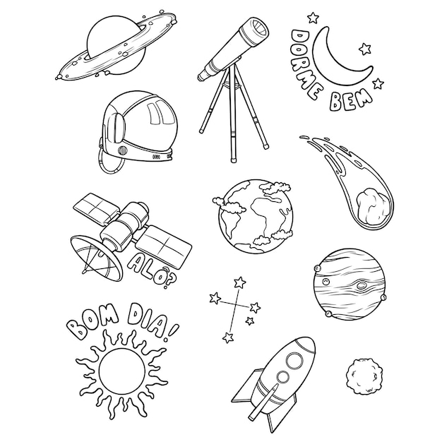 PSD set of icons about space and astronomy