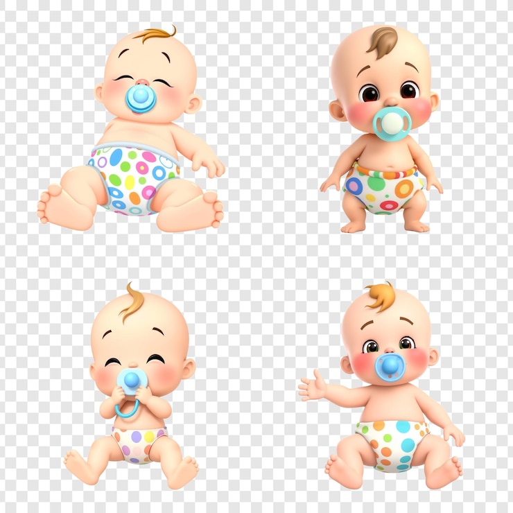 PSD set of icons of babies with pacifier on a transparent background
