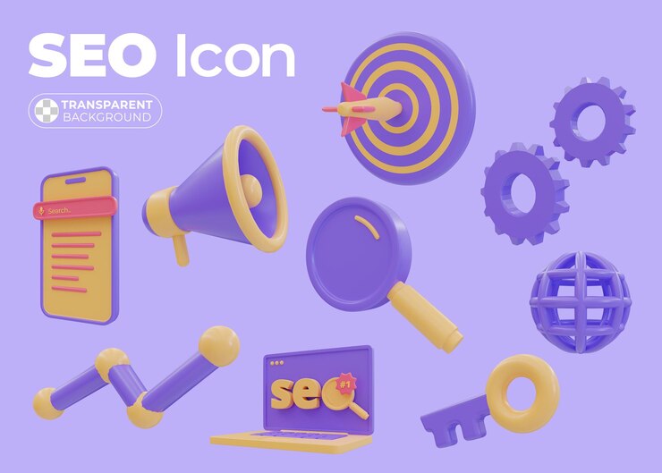 PSD seo 확성기 대상 전화 노트북 웹 키워드 그래프 및 전략에 대한 아이콘 세트