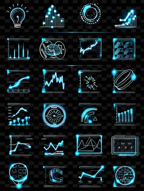 PSD una serie di icone con uno sfondo blu con un grafico che dice business