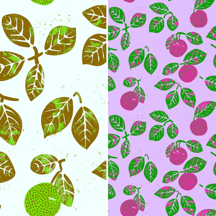 PSD a set of images of green and pink leaves and a green apple