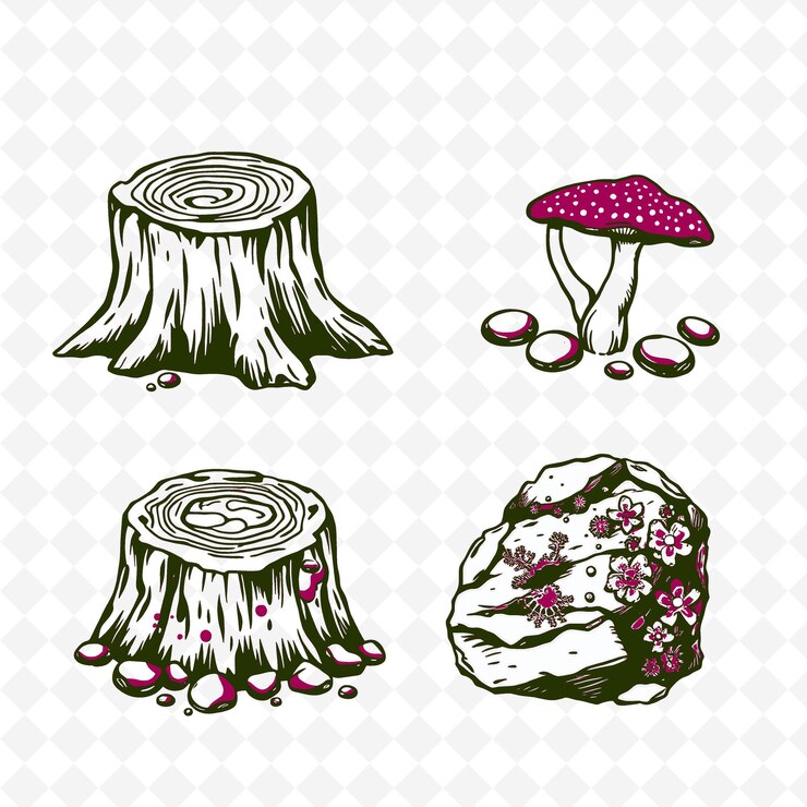 PSD a set of images of mushrooms and moss
