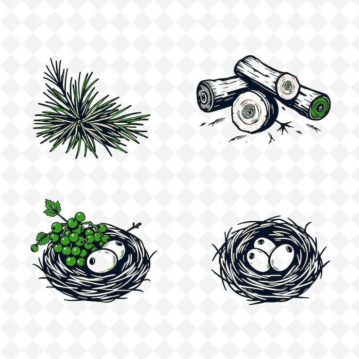 PSD a set of images of a nest with a green plant and a picture of a bird with a nest in it