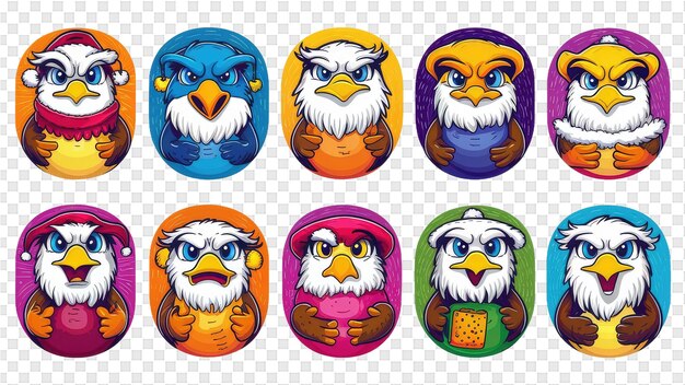 PSD a set of images of owls with a blue and orange background