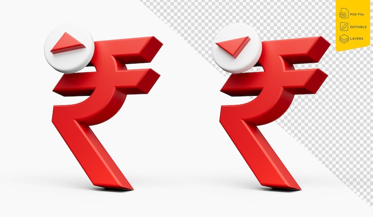 PSD set of indian rupee symbol increase and decrease icon money 3d illustration on white background