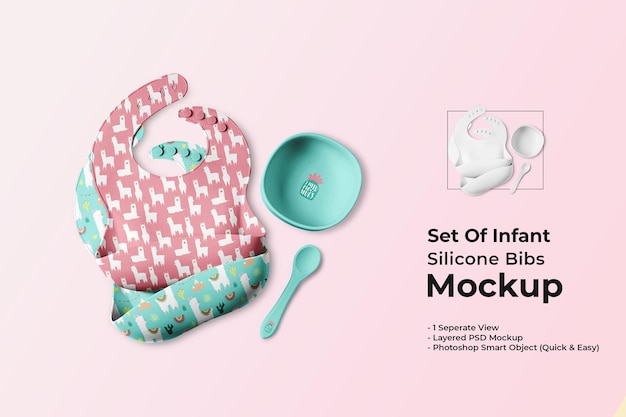 Set of infant silicone bibs mockup