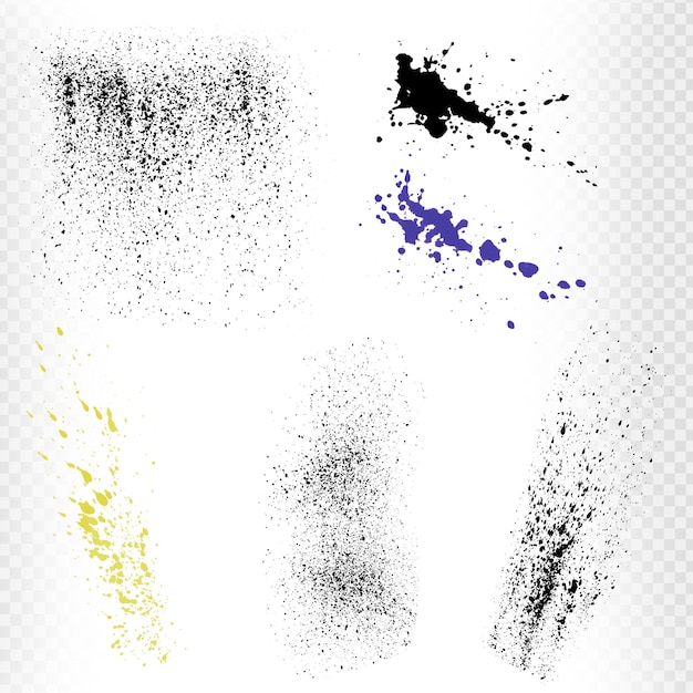 PSD set of ink dotted paint splatter isolated on transparent background