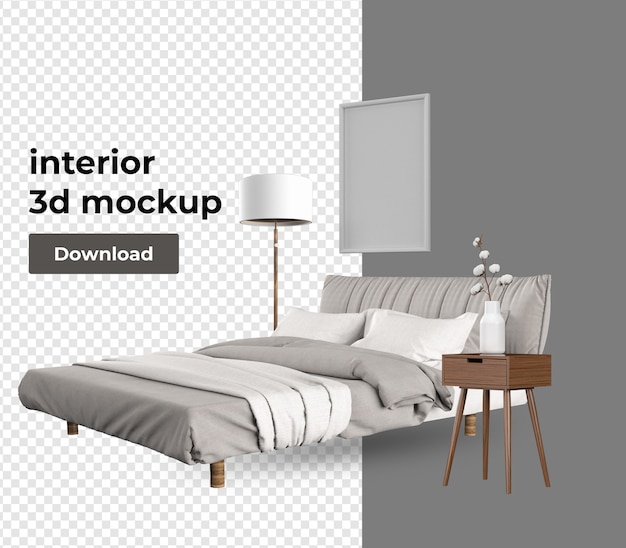 PSD set of interior decoration in 3d rendering