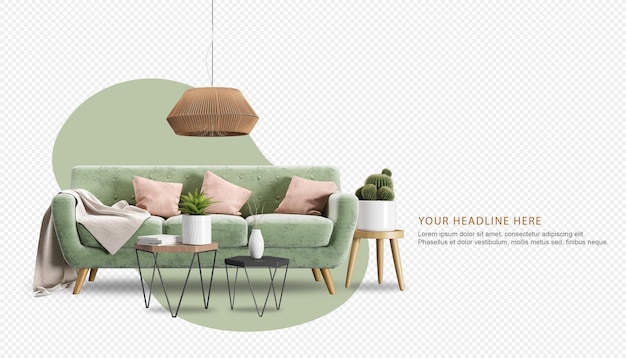 Set of interior furniture in 3d rendering
