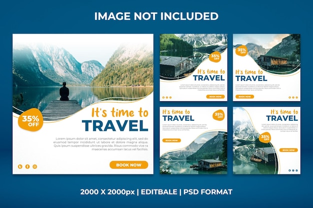 Set of its time to travel social media pack banner templates