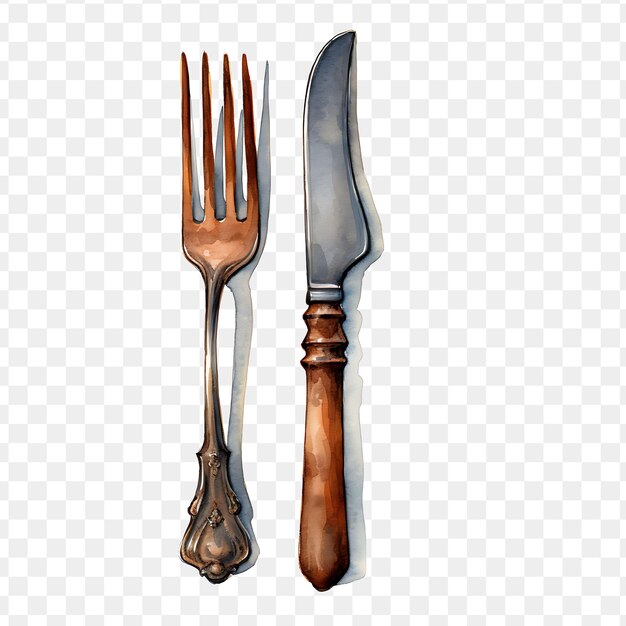 A set of knives and a fork with a knife on it