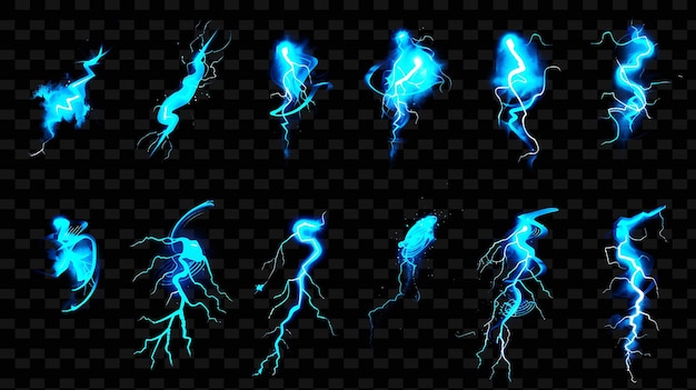 PSD a set of lightning bolt icons with swirling luminescence in png iconic y2k shape art decorative