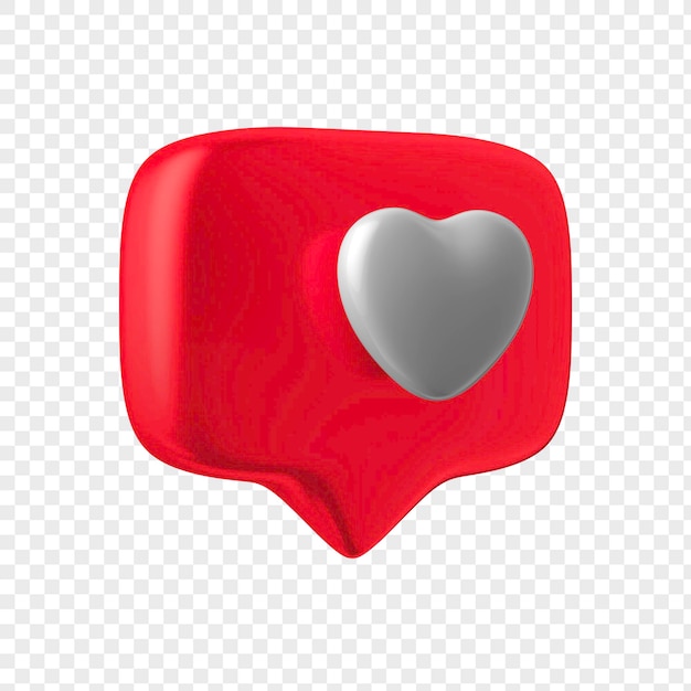 Set like heart icon on a red pin isolated on transparent background like symbol 3d render