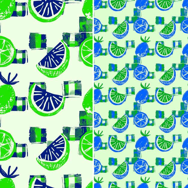 PSD una serie di lime e limoni sono visualizzati su uno sfondo verde