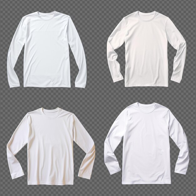 PSD a set of man long sleeve white tshirt isolated on transparent background