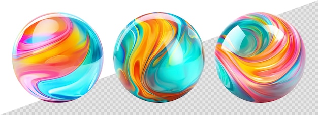 PSD set of marble balls isolated on white background colorful decorative abstract surreal 3d spheres