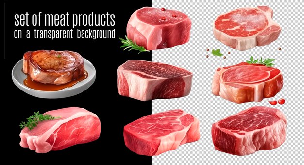 PSD set of meat products on a transparent background