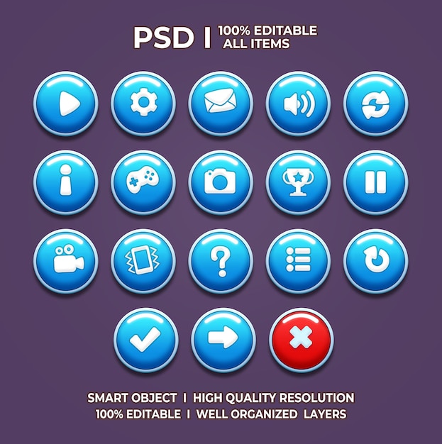 Set med game UI Game UI Set Game UI-knapp Game-knapp Game UI PSD Game UI-mall Game icon