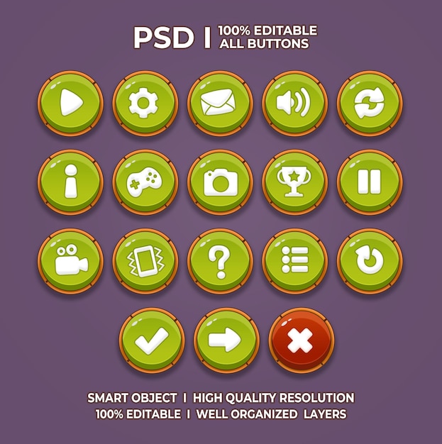 Set med game UI Game UI Set Game UI-knapp Game-knapp Game UI PSD Game UI-mall Game icon