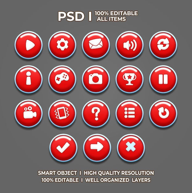 Set med game UI Game UI Set Game UI-knapp Game-knapp Game UI PSD Game UI-mall Game icon