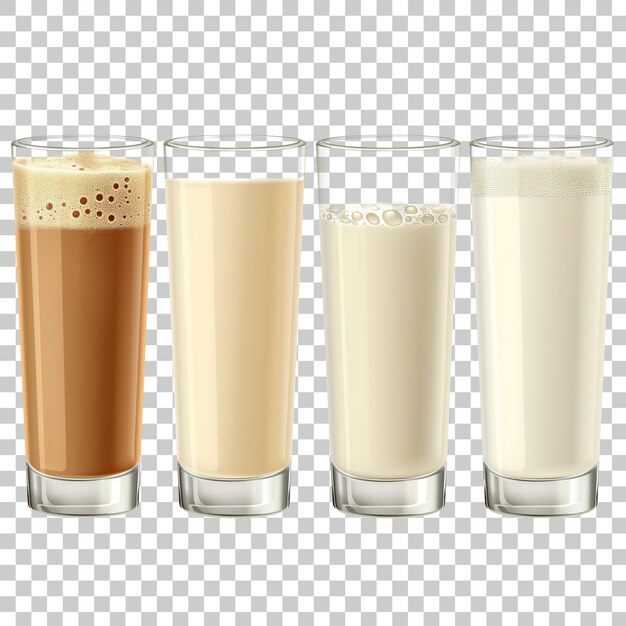 Set of milk in a glass on transparent background