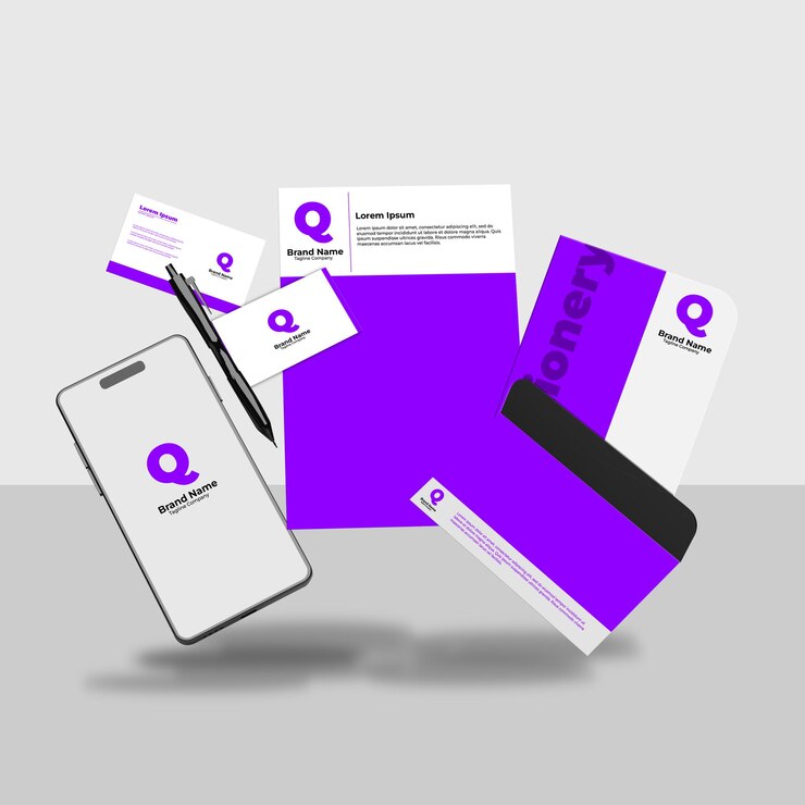 PSD set of mockup stationery with fly position