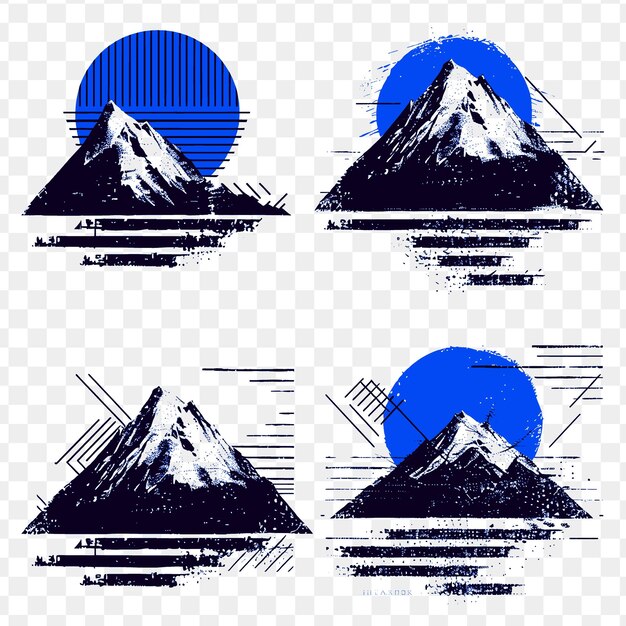 PSD a set of mountains with a blue sun and the sun