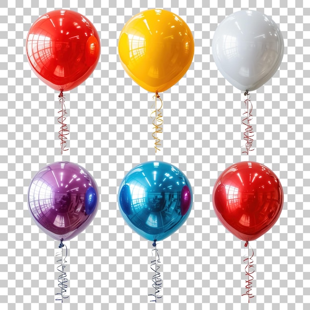 PSD set of multicolored balloons isolated on transparent background with clipping path