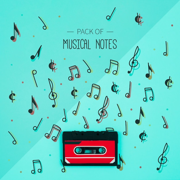 PSD set of musical notes collection with tape beside