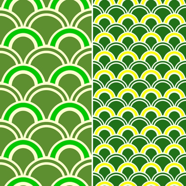 PSD set naadloze geometrische patronen met een groen en geel patroon