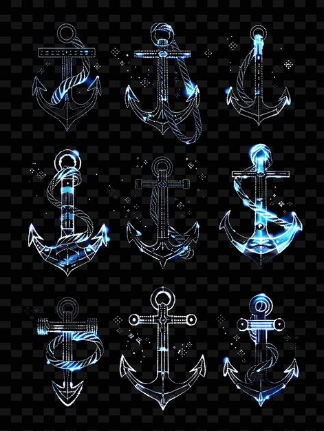 PSD a set of nautical symbols with a blue and black background