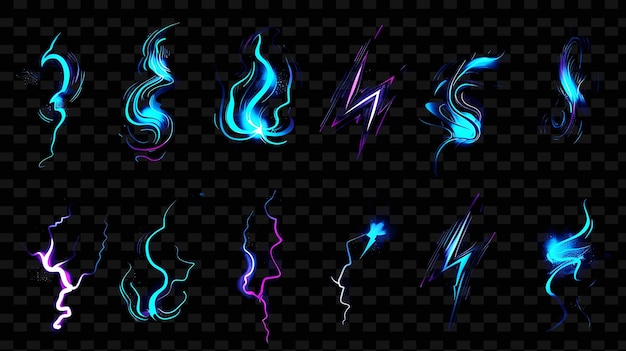 PSD a set of neon fire flames on a black background